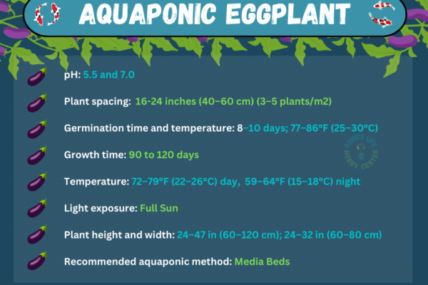 Growing parameters for eggplants in aquaponic systems.