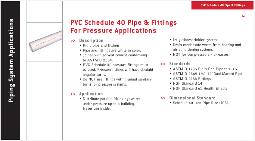 Pipe showing NSF standards.