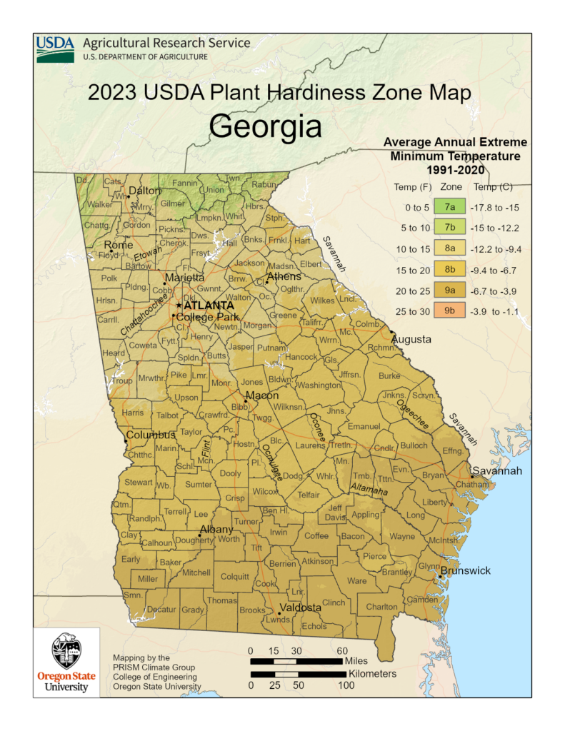 shows growing zones in Georgia