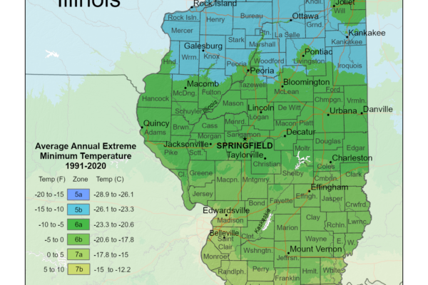 Shows planting zones in Illinois