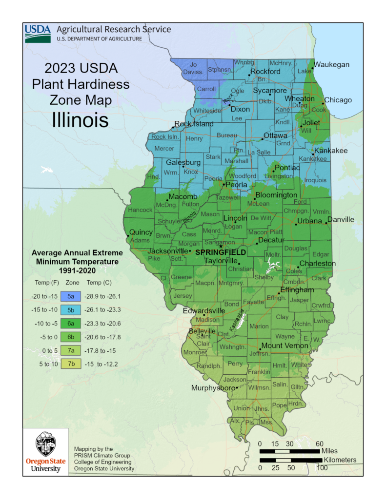 Shows planting zones in Illinois