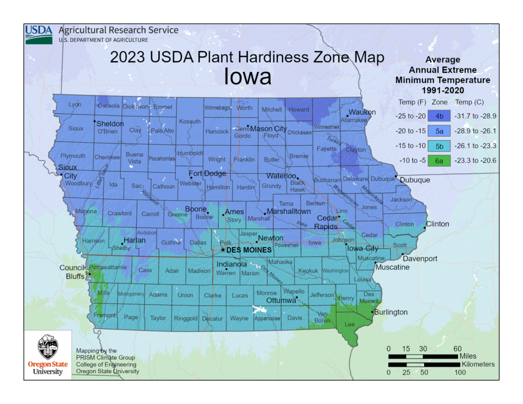 Shows growing zones in Iowa