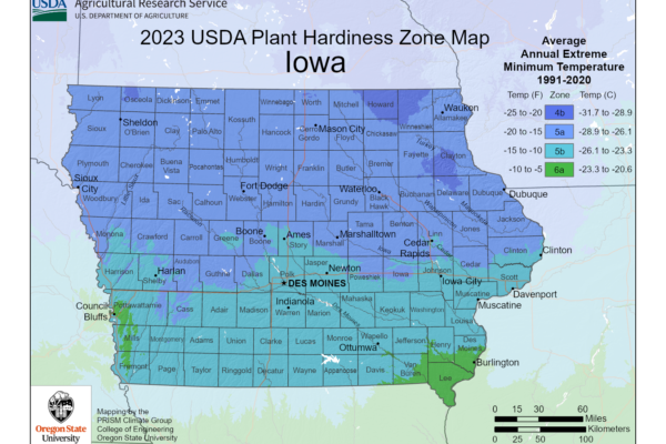 Shows growing zones in Iowa