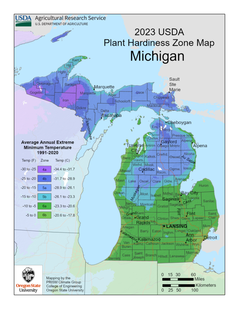 shows growing zones in Michigan