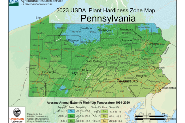 Shows growing zones in Pennsylvania