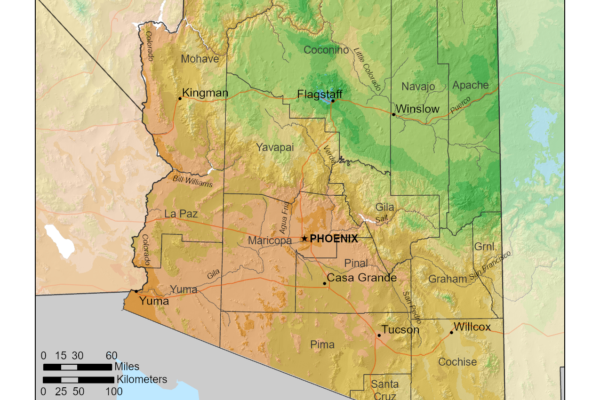 Shows growing zones for the State of Arizona with the USDA Plant Hardiness Zone Map.