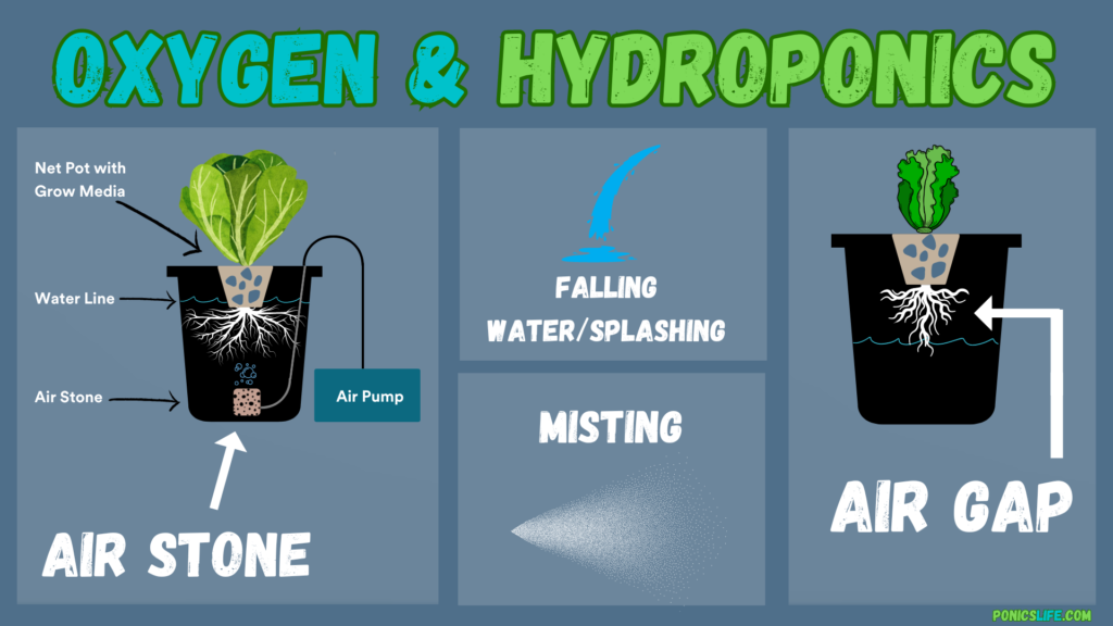 Different methods used to oxygenate water in hydroponics