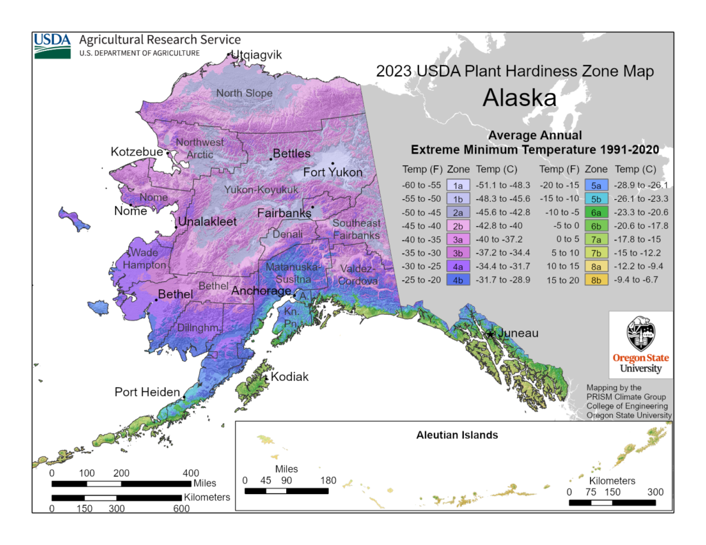 Shows planting and growing zones in Alaska