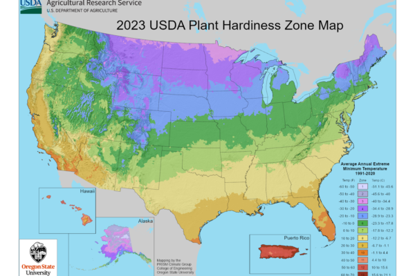 Shows full plant hardiness zones for gardening