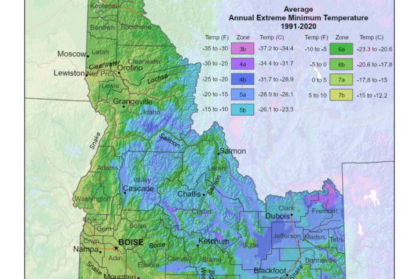 shows planting and growing zones in the State of Idaho