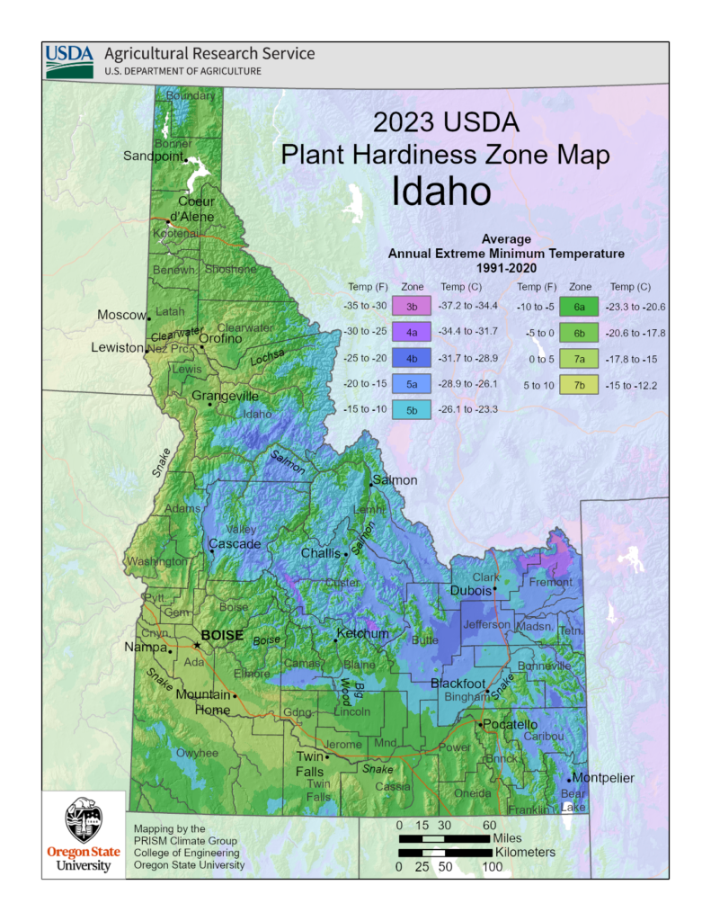 shows planting and growing zones in the State of Idaho