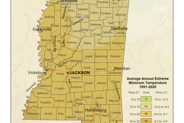 Shows planting and growing zones in Mississippi