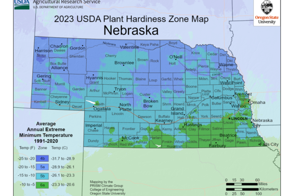 Shows planting and growing zones in Nebraska.