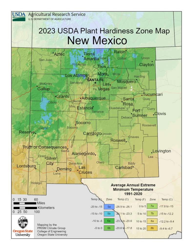 Shows growing and planting zones in New Mexico.