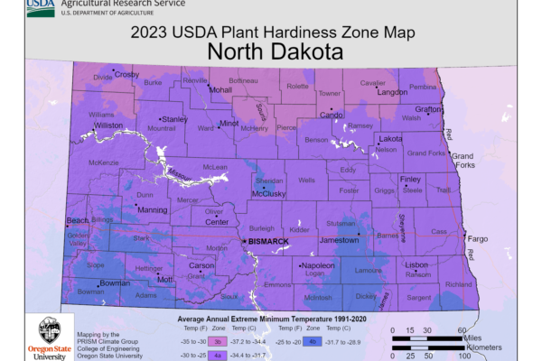 Shows growing and planting zones in North Dakota