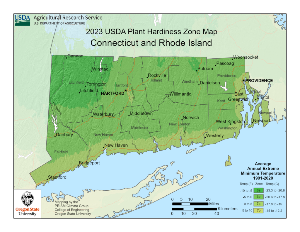 Shows growing and planting zones in Rhode Island