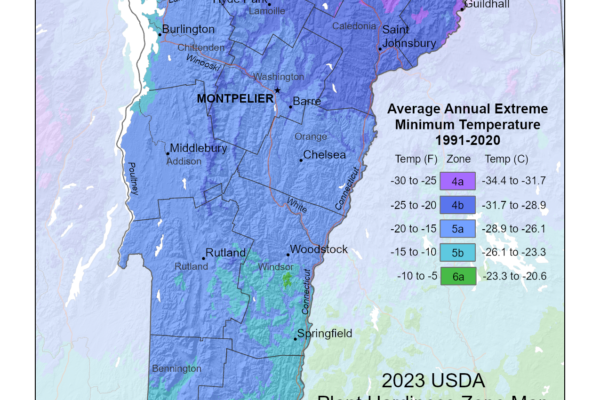 Shows growing and planting zones in Vermont